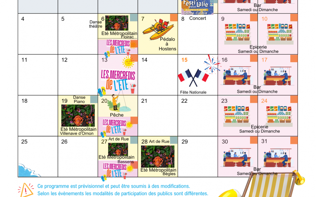 Calendrier des activités du mois d’août